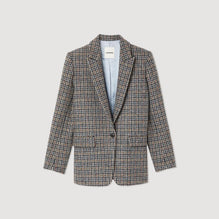 Women Checked Tailored Jacket - Blu / Beige