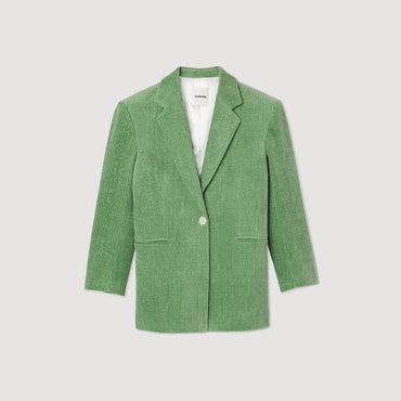 Women Corduroy Tailored Jacket - Olive Green