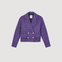 Women Cropped Tweed Jacket - Purple / Black