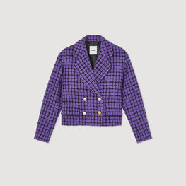 Women Cropped Tweed Jacket - Purple / Black