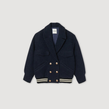 Women Tweed Blouson Jacket - Navy Blue