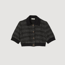 Women Cropped Tweed Short-Sleeved Jacket - Black