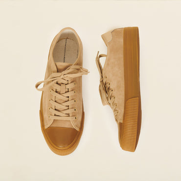 Men Split Leather Low-Top Trainers - Beige