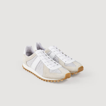 Men Leather Running Trainers - White