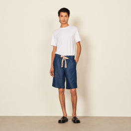 Men Wide Chambray Bermuda Shorts - Bleu
