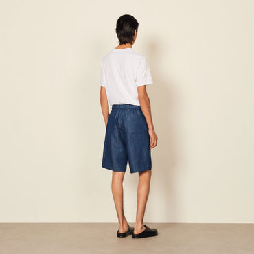 Men Wide Chambray Bermuda Shorts - Blue