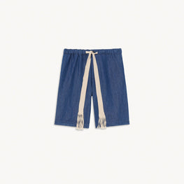 Men Wide Chambray Bermuda Shorts - Bleu