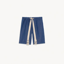 Men Wide Chambray Bermuda Shorts - Blue