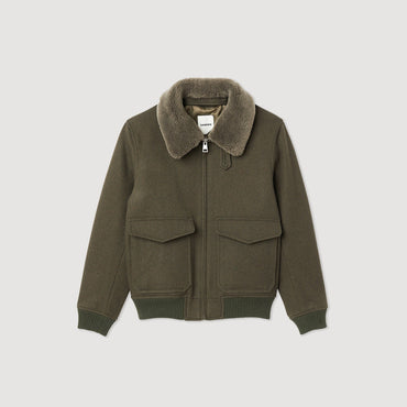 Men Aviator Jacket With Sheepskin Collar - Olive Green