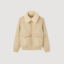 Men Aviator Jacket With Sheepskin Collar - Ficelle