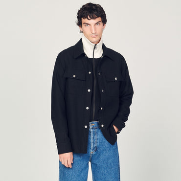 Men Wool Overshirt - Black