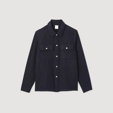 Men Wool Overshirt - Navy Blue