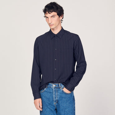 Men Striped Flowing Shirt - Navy Blue