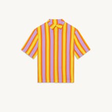 Men Striped Flowing Shirt - Stripes Purple/Red/Yellow