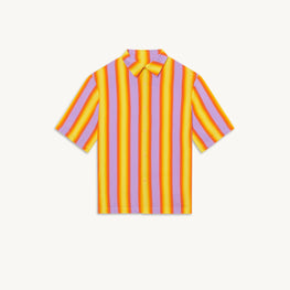 Men Striped Flowing Shirt - Stripes Purple/Red/Yellow