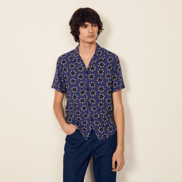 Men Printed Flowing Shirt - Navy Blue