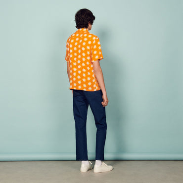 Men Printed Flowing Shirt - Orange