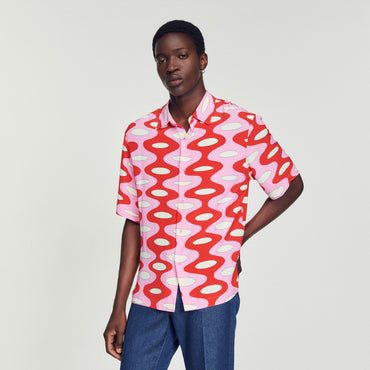 Men Short-Sleeved Printed Shirt - Candy Pink