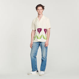 Men Floaty Shirt With Tulip Print - Ecru