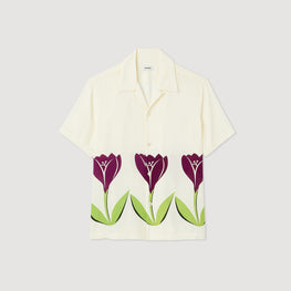 Men Floaty Shirt With Tulip Print - Ecru