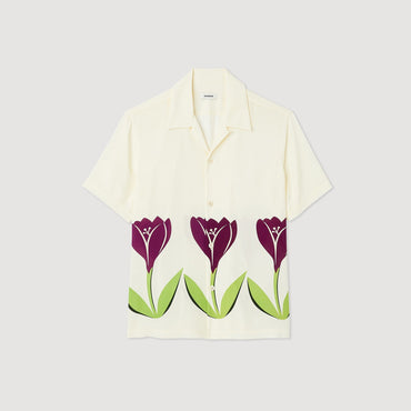 Men Floaty Shirt With Tulip Print - Ecru