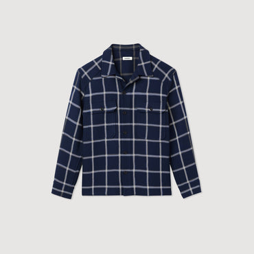 Men Check Overshirt - Navy Blue