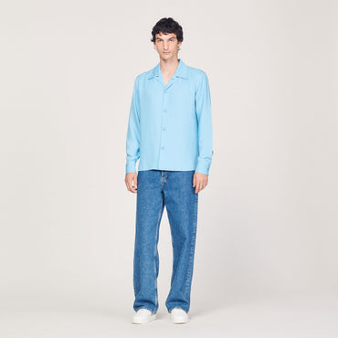 Men Floaty Shirt With Spread Collar - Sky Blue