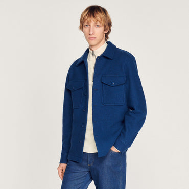 Men Boiled Wool Overshirt - Bright Blue