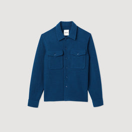 Men Boiled Wool Overshirt - Bright Blue