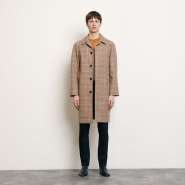 Men Decorative Checked Coat - Beige