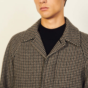 Men Houndstooth Wool Coat - Mixed Grey Houndstooth