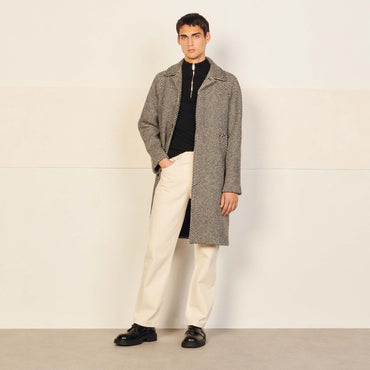 Men Italian Wool Coat - Damier Black - White