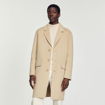 Men Straight-Cut Wool Coat - Beige