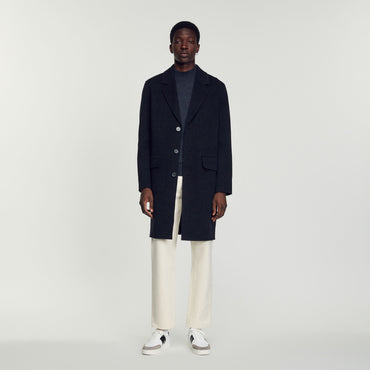 Men Straight-Cut Wool Coat - Heather Charcoal