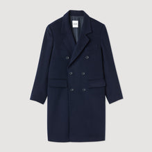 Men Double-Breasted Wool Cloth Coat - Navy Blue