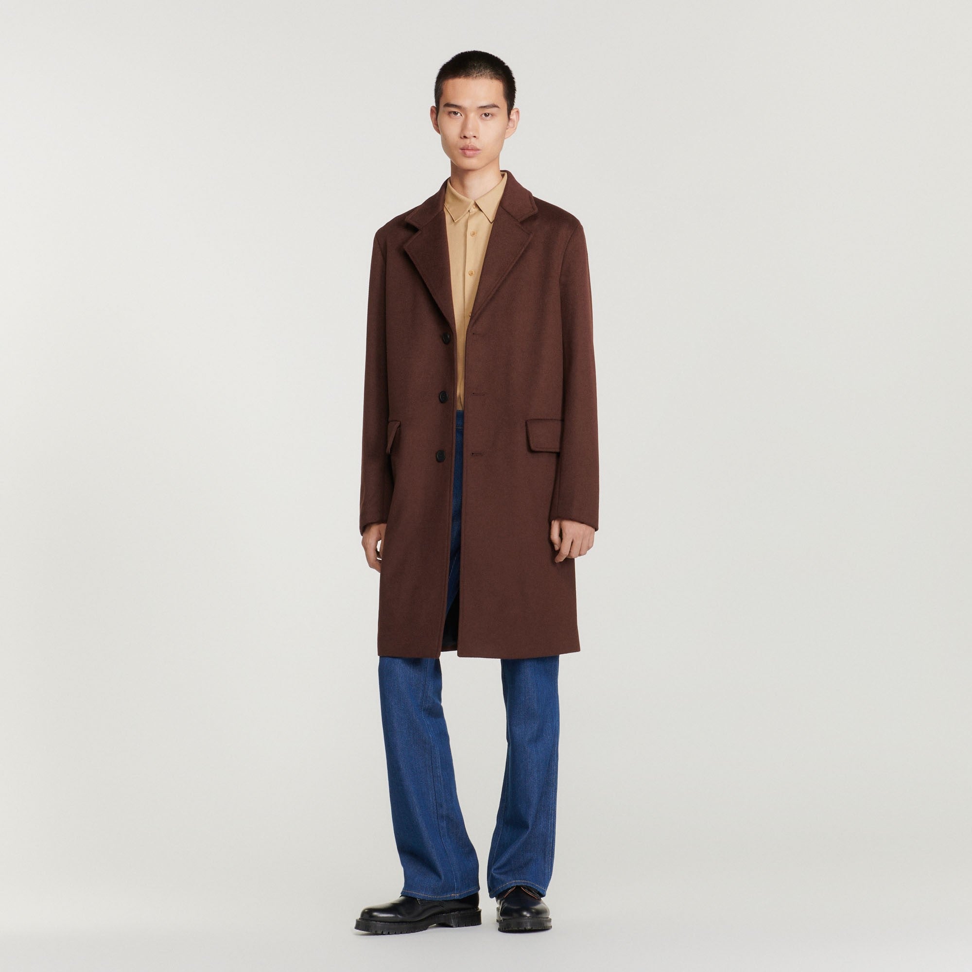 Men Wool Cloth Coat - Black Brown