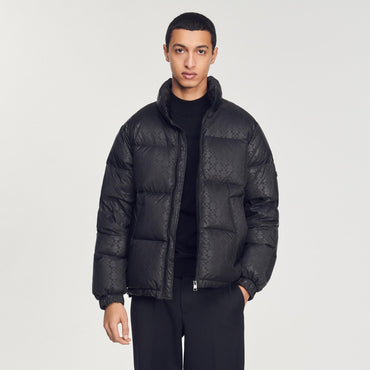 Men Oversized Padded Sandro Logo Jacket - Black