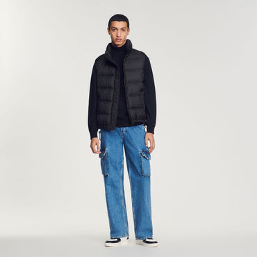 Men Sleeveless Padded Sandro Logo Jacket - Black