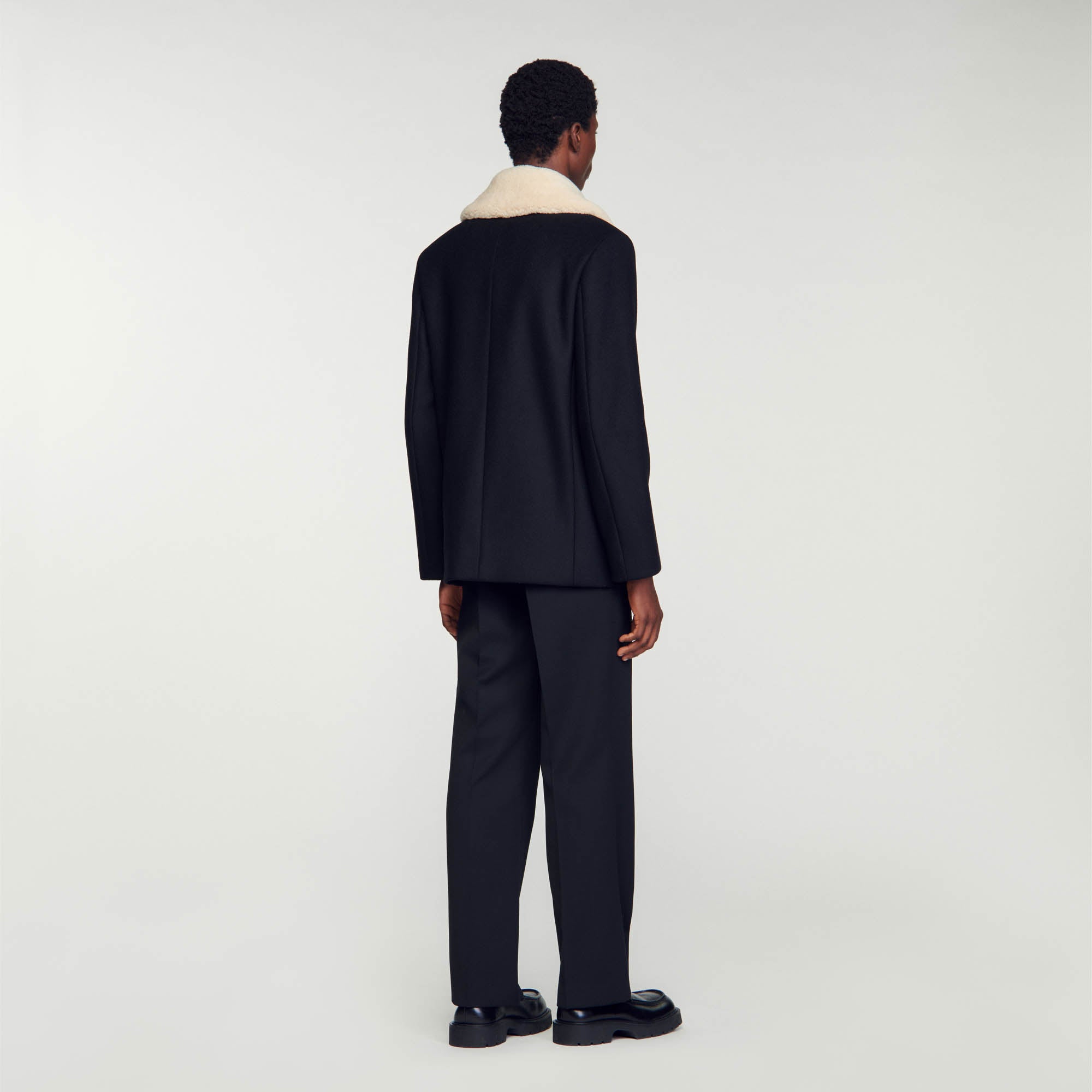 Men Wool Pea Coat - Black