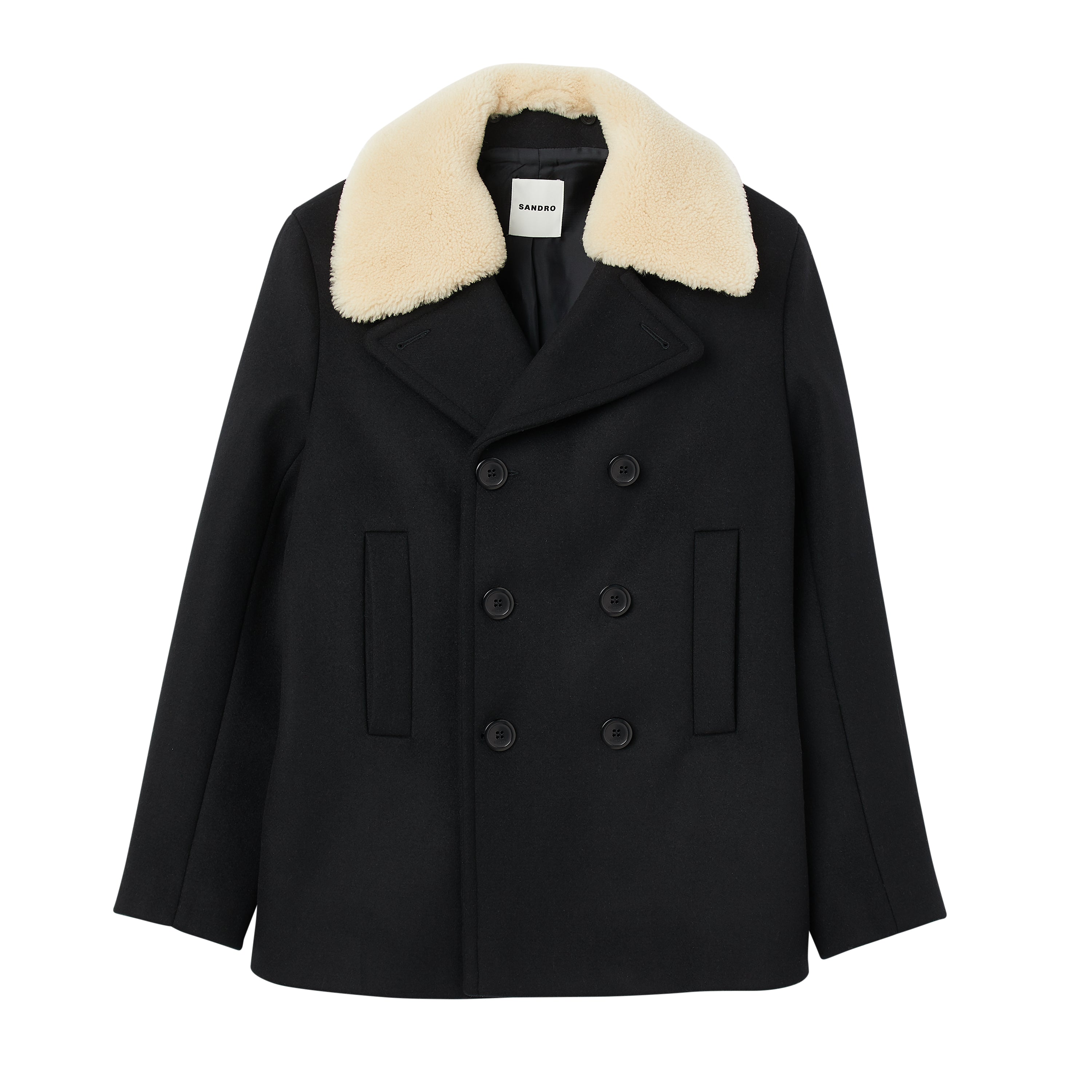 Men Wool Pea Coat - Black