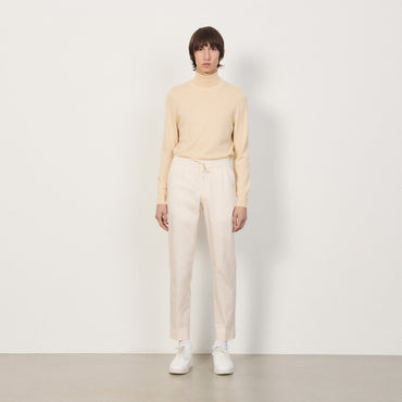 Men Cotton Carrot-Fit Trousers - Off-White