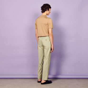 Men Cotton Carrot-Fit Trousers - Light Green