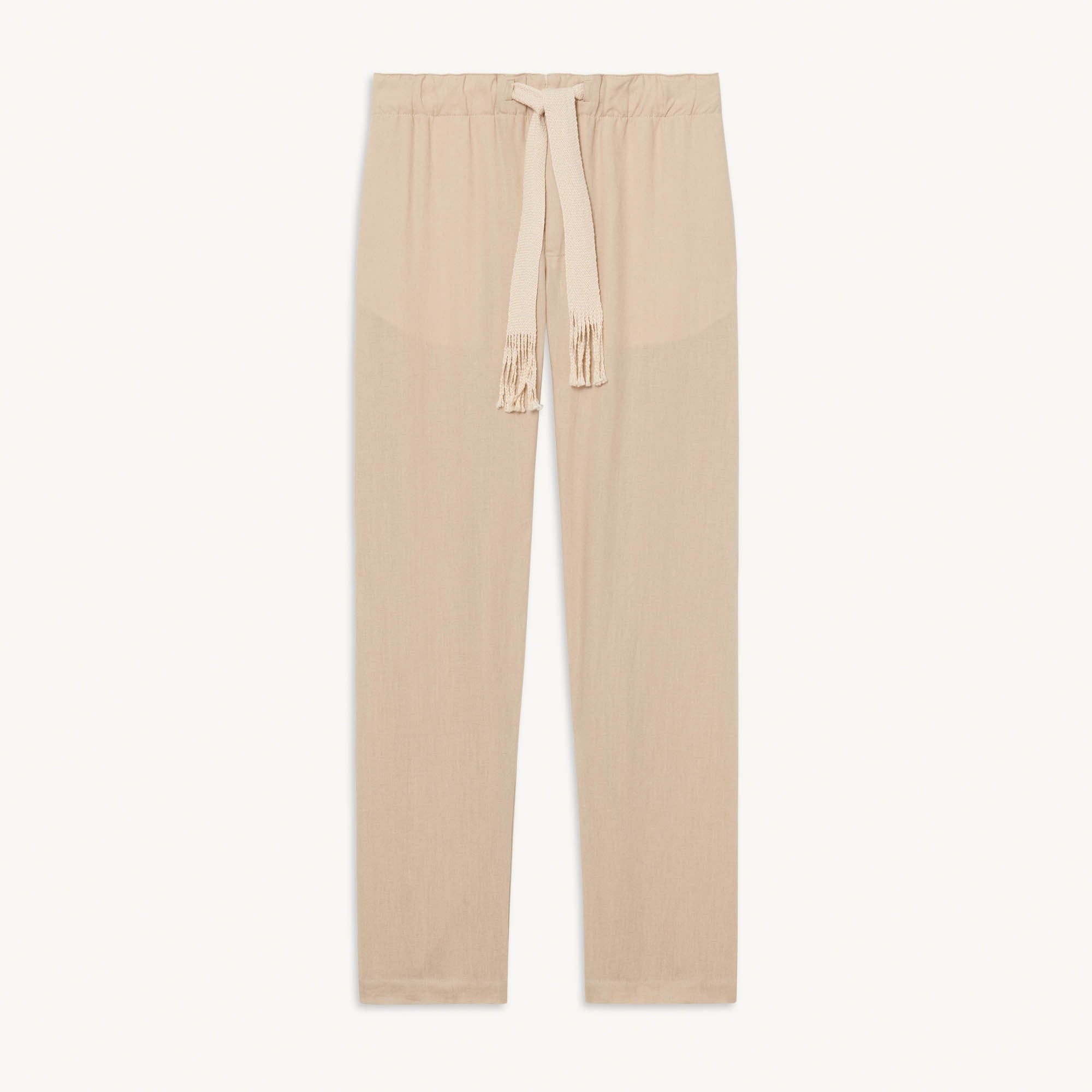 Men Wide-Leg Linen Trousers - Beige