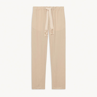 Men Wide-Leg Linen Trousers - Beige