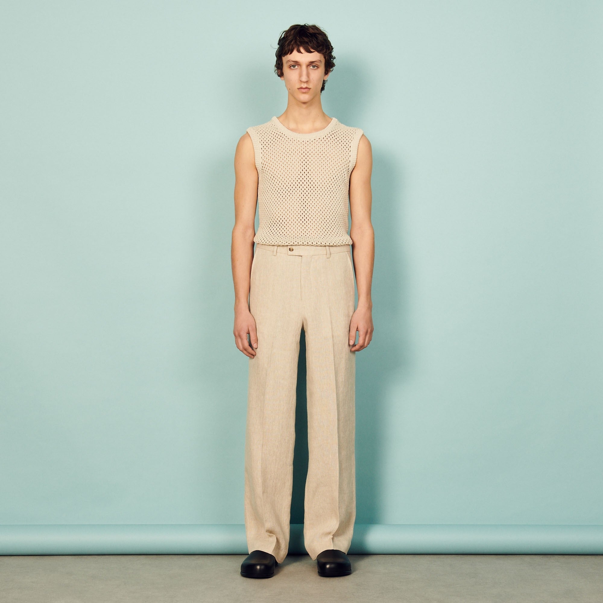 Men Linen Suit Trousers - Sand