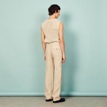 Men Linen Suit Trousers - Sand