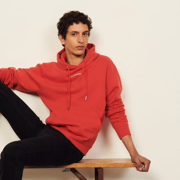 Men Hoodie Sweatshirt With Logo Embroidery - Red