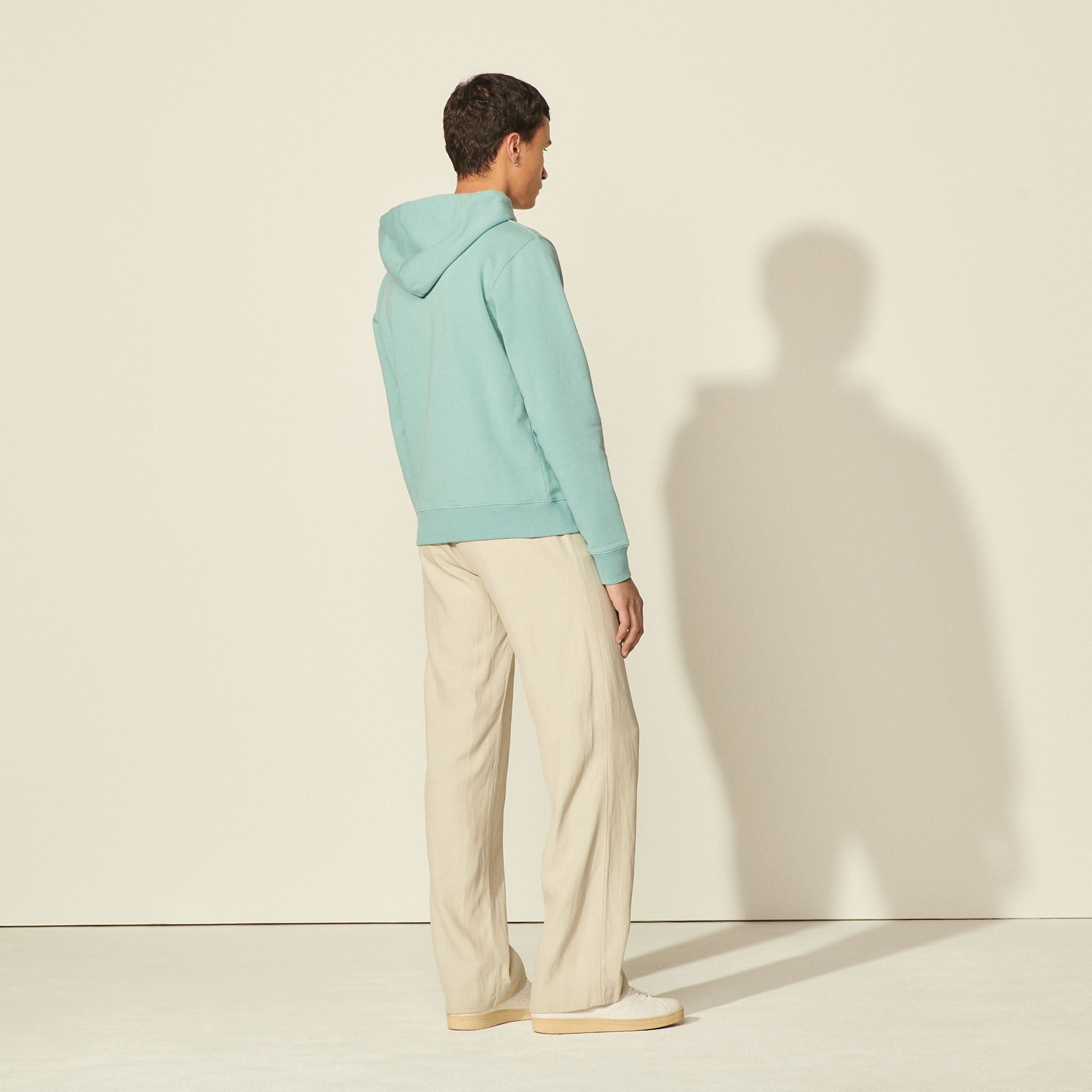 Men Embroidered Hooded Sweatshirt - Light Blue