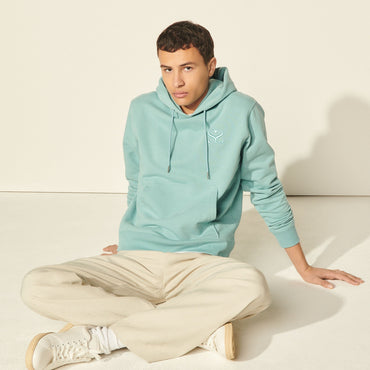 Men Embroidered Hooded Sweatshirt - Light Blue