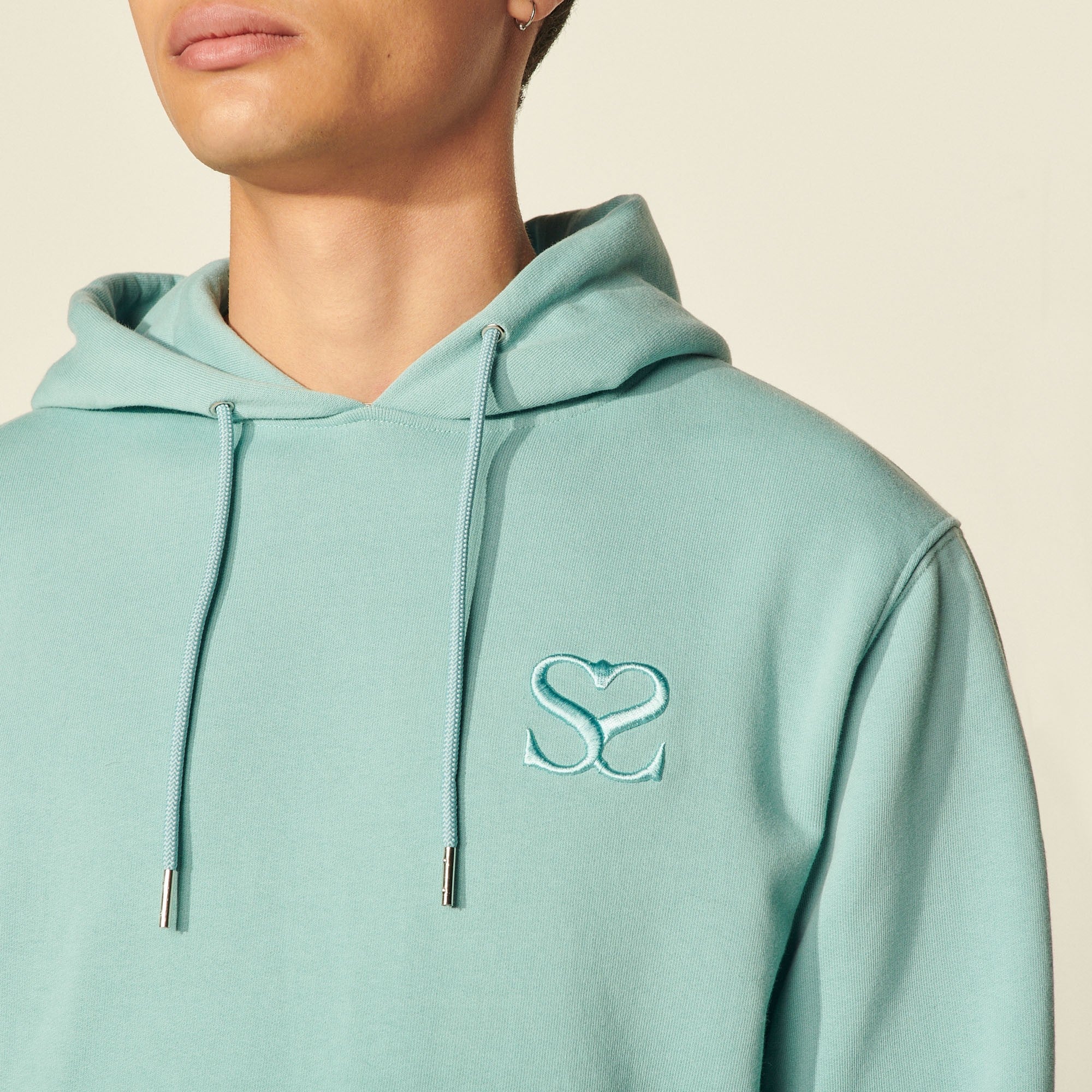 Men Embroidered Hooded Sweatshirt - Light Blue